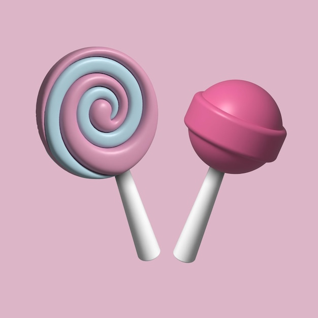 Vector twee 3d lolly snoep in pastelkleuren