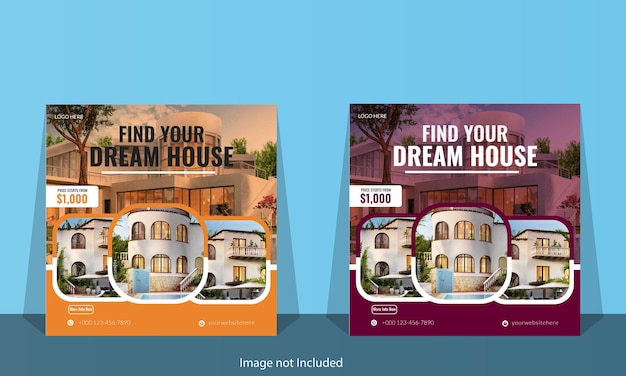 Twee advertenties voor een droomhuis en één te koop.