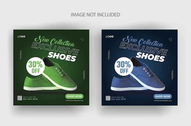 Twee advertenties voor schoenen met de tekst 'exclusive skin collection'.