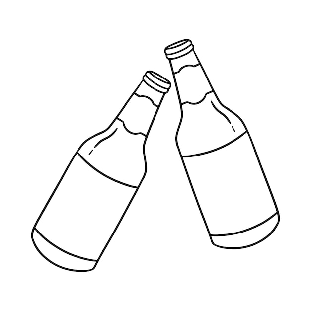 Vector twee bierflessen outline-illustratie geïsoleerd op witte achtergrond