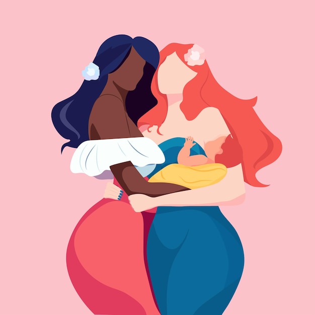 Twee blanke zwarte meisje vrouwelijke knuffelen vriendinnen gay lesbische vrienden raciale gelijkheid huidskleur verschil vector illustratie