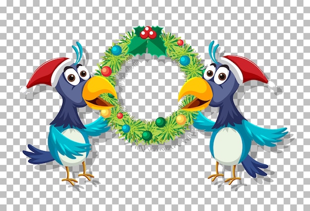 Vector twee blauwe vogels met kerstkrans