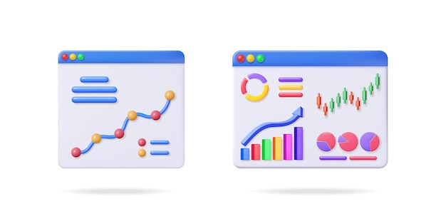 Twee browservensters met business data visualisatie Financiële grafieken groei grafiek en de aandelenmarkt