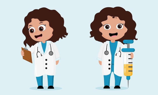 twee cartoon verpleegsters met spuit