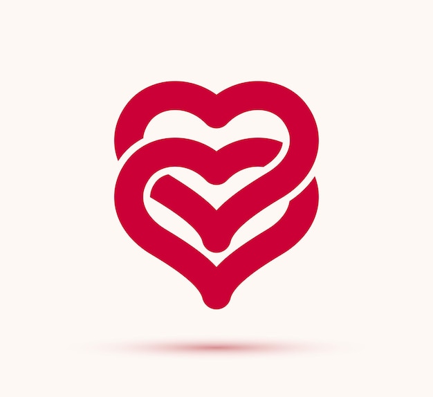 twee dubbele harten vector icoon of logo bruiloft en stel concept romantisch thema zorg en samenzijn twee verbonden harten verbonden