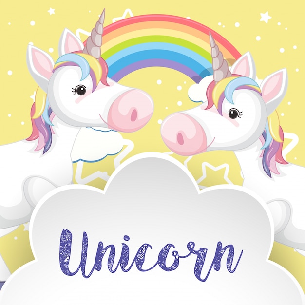 Twee eenhoorns en regenboog op poster