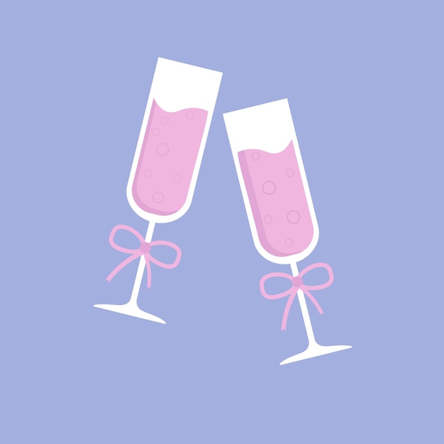 Vector twee feestelijke champagneglazen met strikken vectorillustratie