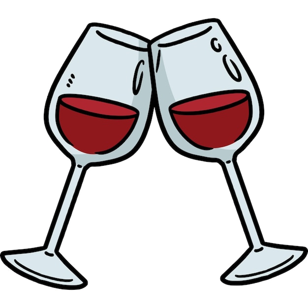 Vector twee glas wijn cartoon gekleurde clipart