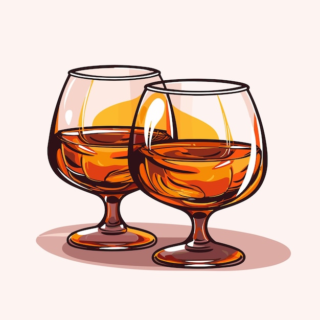 Vector twee glazen cognac op tafel eenvoudige vectorillustratie pictogram