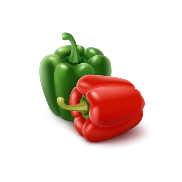 Twee groene en rode paprika op achtergrond