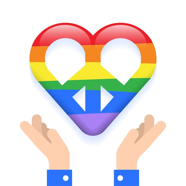 Twee handen houden trots maand regenboogvlag hart vrede aan de hand geïsoleerd liefde vreedzaam teken symbool zorg