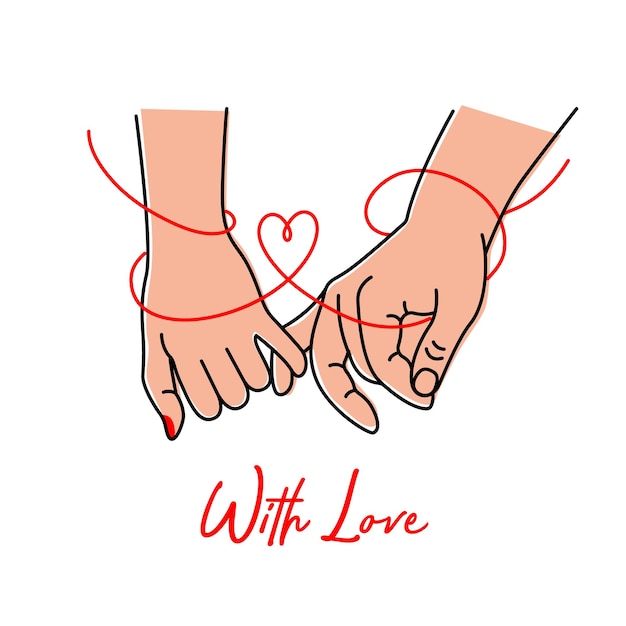 Twee handen met in elkaar grijpende of verstrengelde vingers hand getekend op witte achtergrond