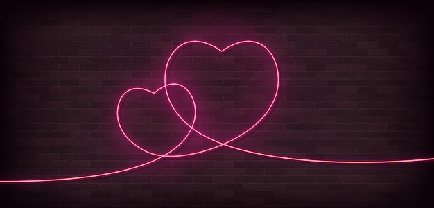 Twee harten één regel neon pictogram. een lijntekeningen, illustratie.