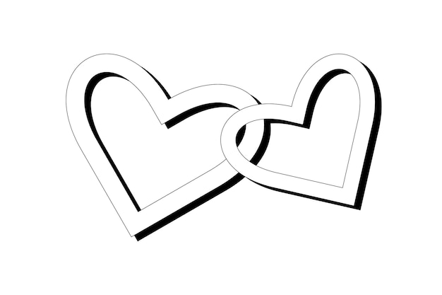 Vector twee harten zwart en wit combinatie van harten met een zwarte schaduw pictogram voor valentijnsdag teken en symbool
