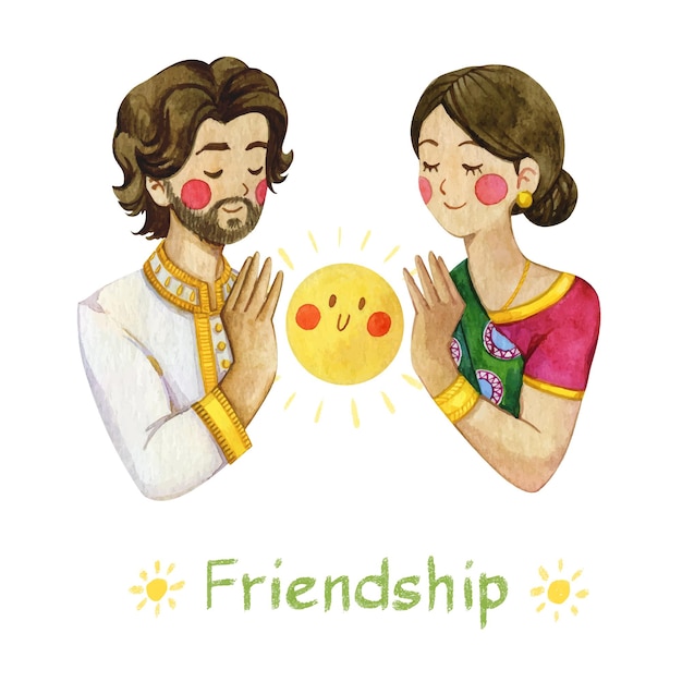 Twee Indiase vrienden Friendship Day concept aquarel illustratie geïsoleerd op een witte achtergrond