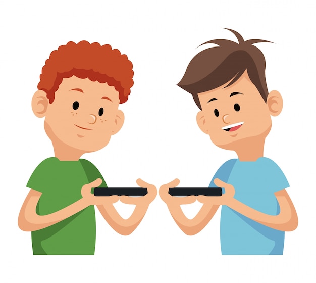 Twee jongen het spelen videospelletje met moblie-telefoon