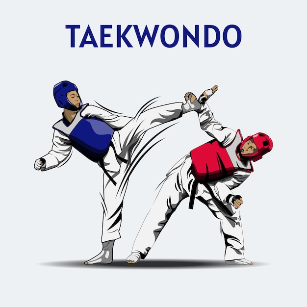 Twee jongens vechten in een Taekwondo-wedstrijd Illustratievector