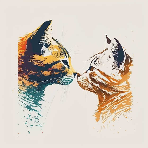 twee katten kussen waterverf tekenen