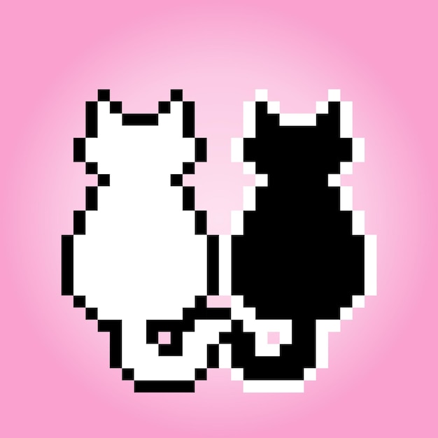 Twee kattenpixels Vectorillustratie van 8-bits spelactiva Zwart-wit