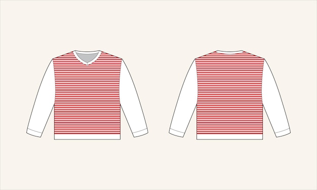 Vector twee kleuren gestreepte vneck kids sweater sketch voor tach pack