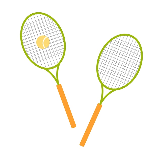 Twee kleurrijke tennisrackets met bal geïsoleerde vectorillustratie op witte achtergrond