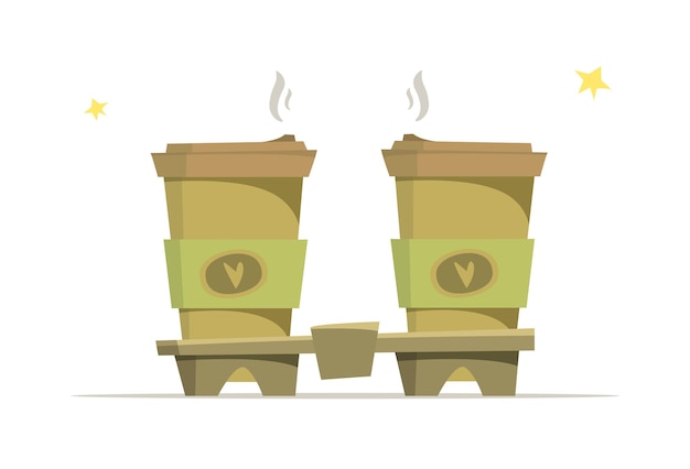 Twee koffies om te gaan Koop koffie Koffie om te gaan Vectorillustratie in cartoon modern design