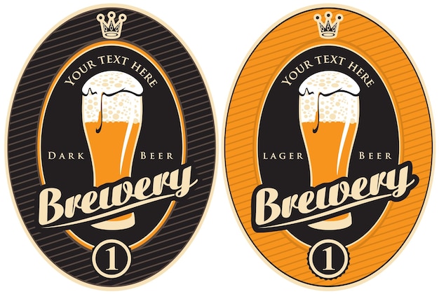 twee labels voor brouwerij met glazen