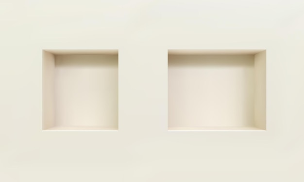 Twee lege niches of planken op een witte muur 3D mockup