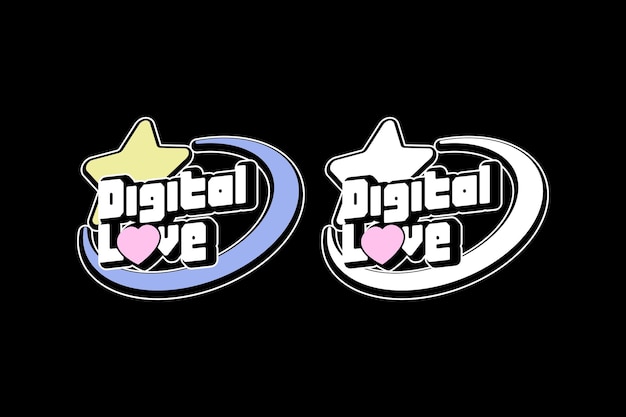 Twee logo's voor digitale liefde op een zwarte achtergrond