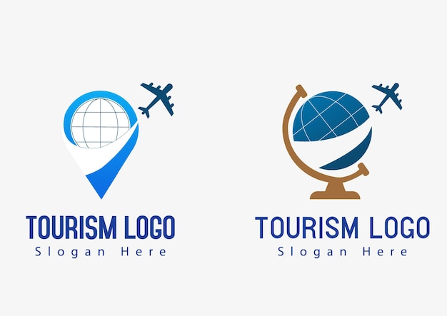 Twee logo's voor het toerismebedrijf. Dat biedt goede pakketten voor toerisme over de hele wereld.