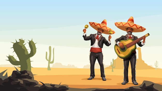 Twee mannelijke mexicaanse mariachi die buiten muziek speelt