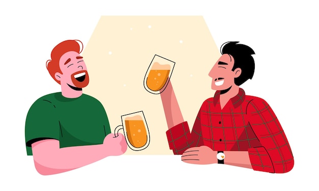 Vector twee mannen drinken bier en lachen en hebben plezier