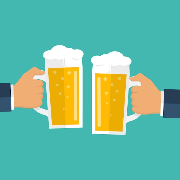 Vector twee mannen met bierpullen vieringen in de pub vectorillustratie plat ontwerp