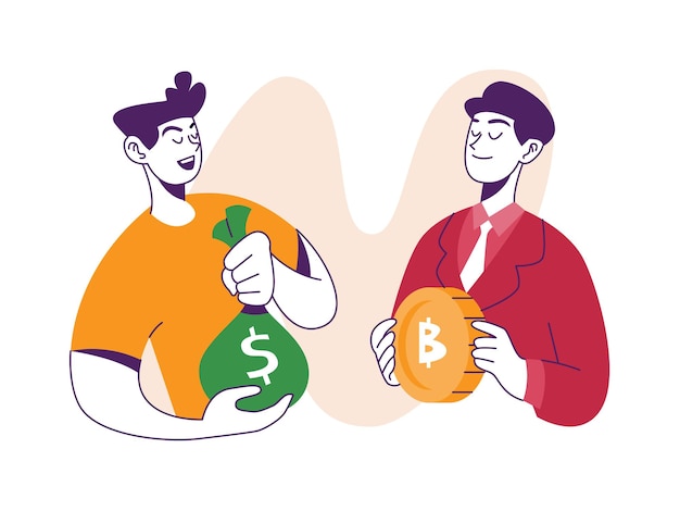 Twee mannen wisselen dollar in bitcoin