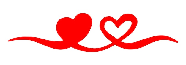 Twee met elkaar verweven harten voor Valentijnsdag handgeschilderd met penseel en inkt