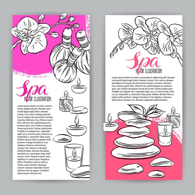 Twee mooie banners van spa-accessoires. handgetekende illustratie