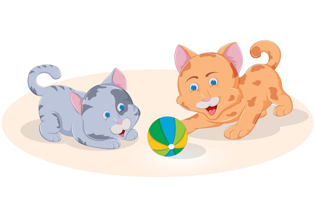 Twee mooie katten spelen met kleurrijke bal