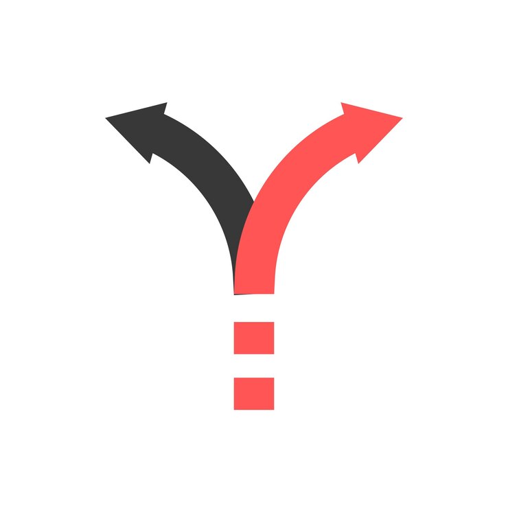 Vector twee pijlen die in verschillende richtingen wijzen keuze van pad zwart en rood pijlpictogram vector illust