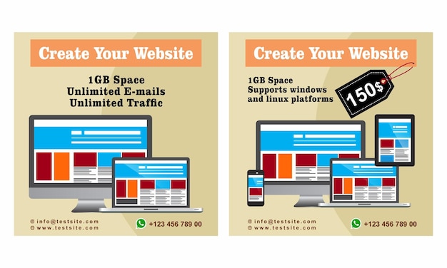 Vector twee posters die zeggen dat uw website kan worden gebruikt om uw web te maken