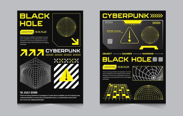 Twee posters voor cyberpunk en zwart gat.