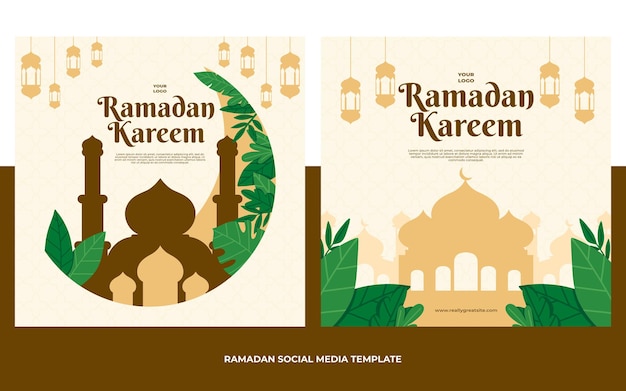 Twee posters voor ramadan ramadan met een maan en sterren.