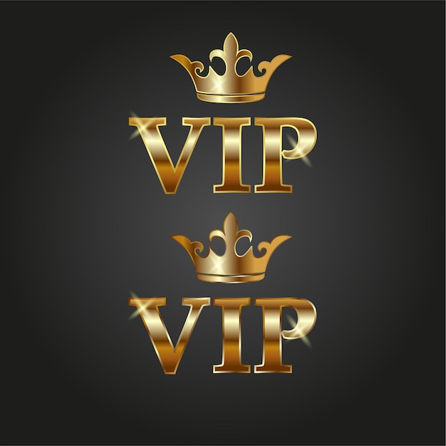 Vector twee premium gouden vip banners met kroon zwarte achtergrond casino vip