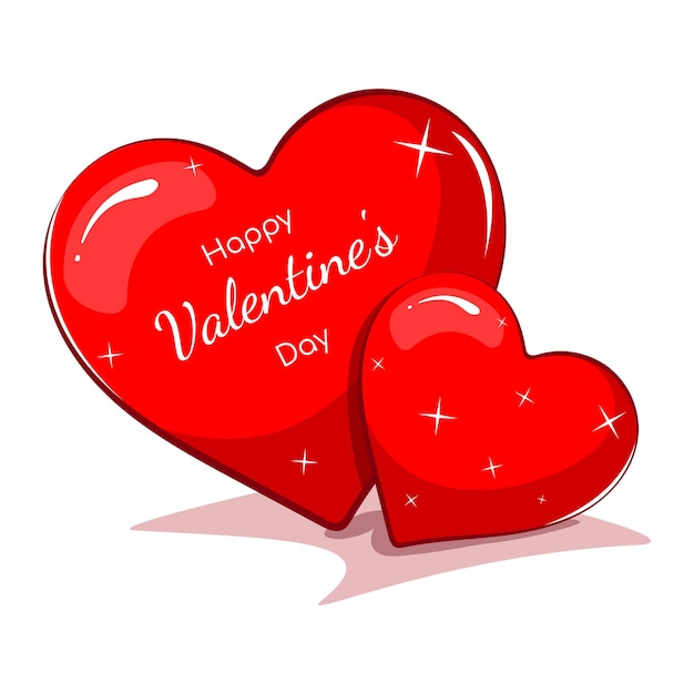 Twee rode glitter hartjes op een witte achtergrond met tekst Happy Valentines Day
