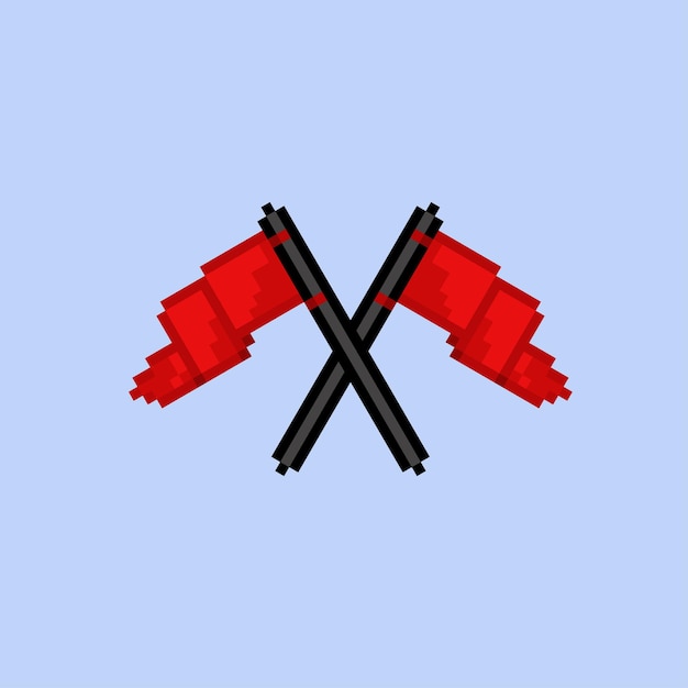 Twee rode vlag gekruist met pixel art-stijl