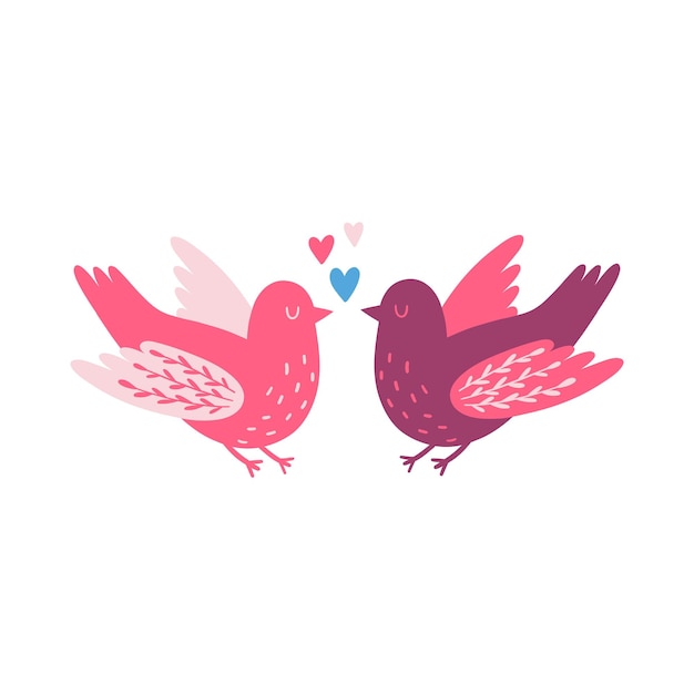 Twee schattige liefdevolle vogels. Valentijnsdag concept illustratie. Vector clipart voor wenskaarten