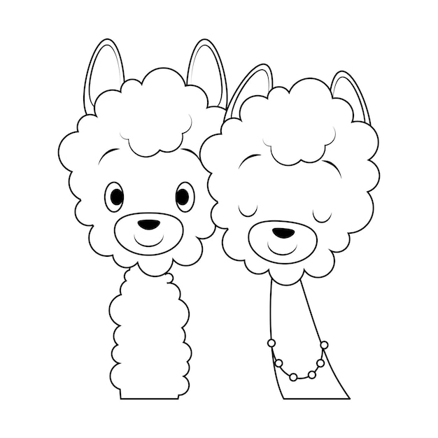 Twee schattige pluizige alpaca's te kleuren