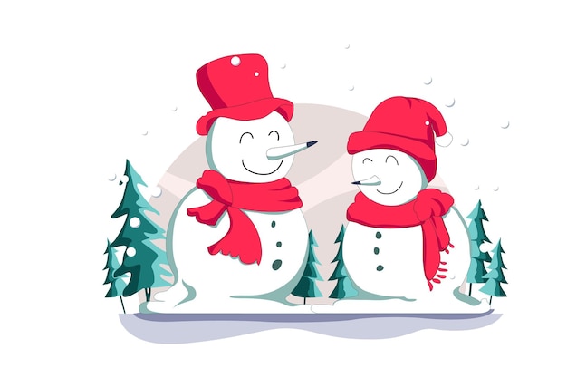 Twee schattige sneeuwmannen Merry Christmas Vector vlakke afbeelding