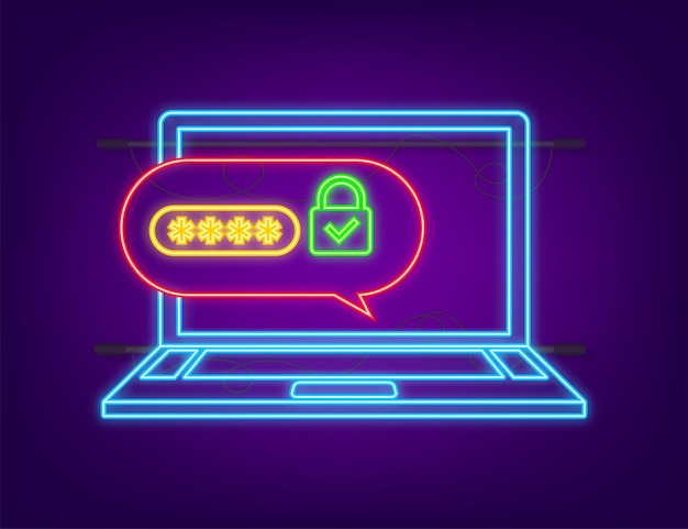Twee stap authenticatie vector illustratie neon cartoon smartphone en computer veiligheid login