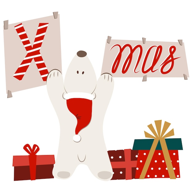 Twee stickers geplakt door een witte ijsbeer met het opschrift Xmas and gifts Christmas decor