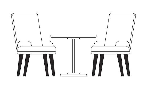 Twee stoelen rond tafel zwart-wit 2D lijn cartoon object